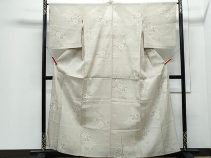 平和屋着物＊夏物　本場大島紬　夏大島　白大島　150亀甲　草花文　正絹　逸品　CABJ0952th