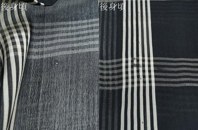 平和屋着物＊夏物　お召　紗　格子文　黒地　正絹　逸品　CABJ0953th