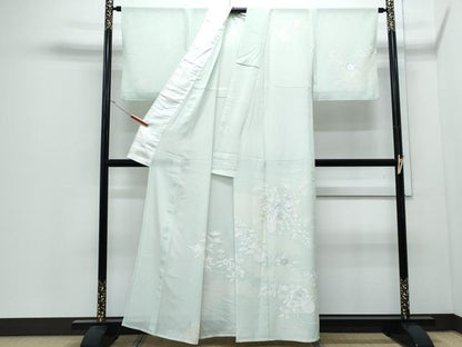 平和屋着物＊夏物　訪問着　絽　絞り　花籠文　銀彩　正絹　逸品　CABJ0958th