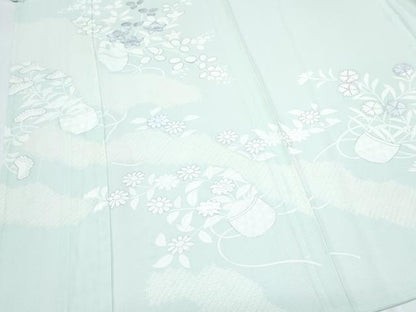 平和屋着物＊夏物　訪問着　絽　絞り　花籠文　銀彩　正絹　逸品　CABJ0958th