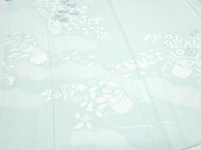 平和屋着物＊夏物　訪問着　絽　絞り　花籠文　銀彩　正絹　逸品　CABJ0958th