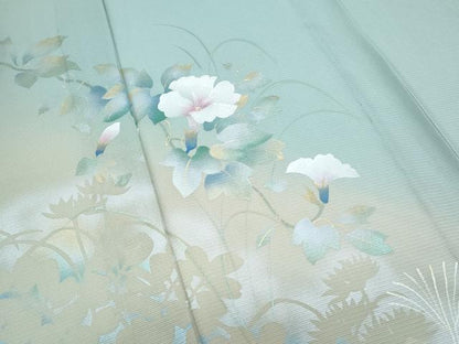 平和屋着物＊夏物　訪問着　絽　草花シルエット　暈し染め　金銀彩　正絹　逸品　CABJ0963th