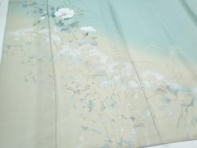 平和屋着物＊夏物　訪問着　絽　草花シルエット　暈し染め　金銀彩　正絹　逸品　CABJ0963th