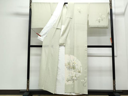 平和屋着物＊夏物　訪問着　絽縮緬　雪輪花文　銀彩　正絹　逸品　CABJ0971th