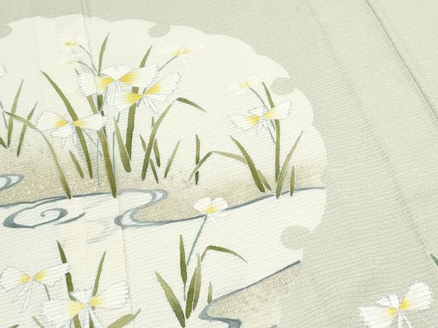 平和屋着物＊夏物　訪問着　絽縮緬　雪輪花文　銀彩　正絹　逸品　CABJ0971th