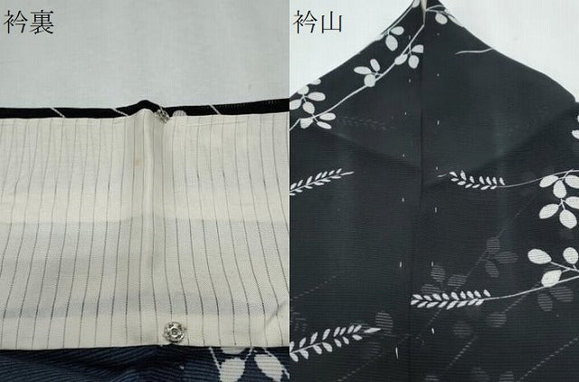 平和屋着物＊夏物　小紋　絽　枝葉文　黒地　正絹　逸品　CABJ0995th