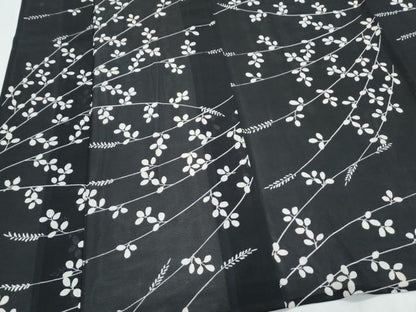 平和屋着物＊夏物　小紋　絽　枝葉文　黒地　正絹　逸品　CABJ0995th