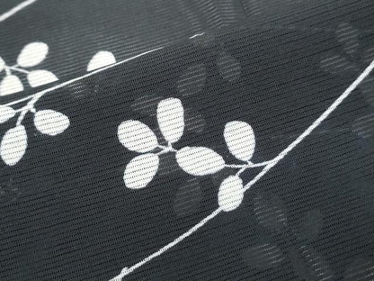 平和屋着物＊夏物　小紋　絽　枝葉文　黒地　正絹　逸品　CABJ0995th