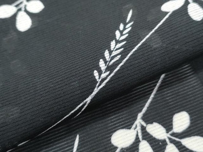 平和屋着物＊夏物　小紋　絽　枝葉文　黒地　正絹　逸品　CABJ0995th