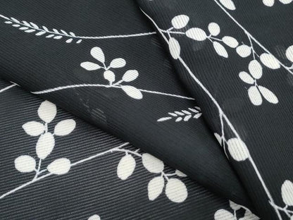 平和屋着物＊夏物　小紋　絽　枝葉文　黒地　正絹　逸品　CABJ0995th
