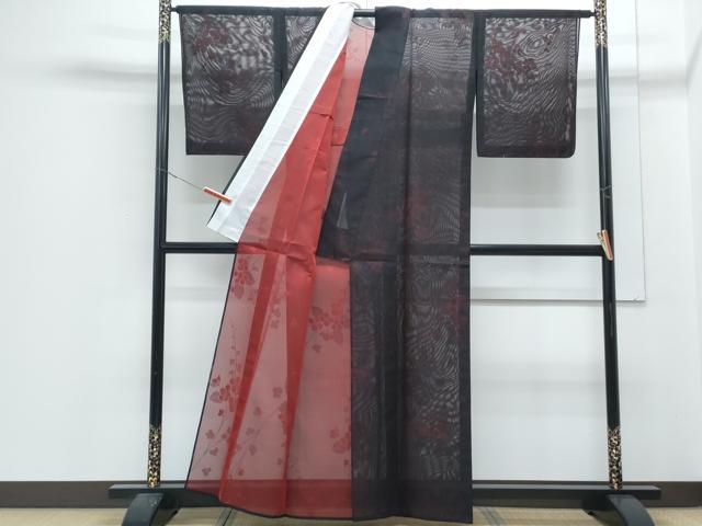 平和屋着物＊夏物　小紋　紗　草花紋　正絹　逸品　未使用　CABJ0996th