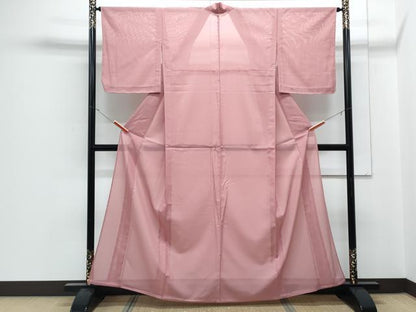 平和屋着物＊夏物　色無地　絽　紅梅色　洗える着物　CABJ0997th