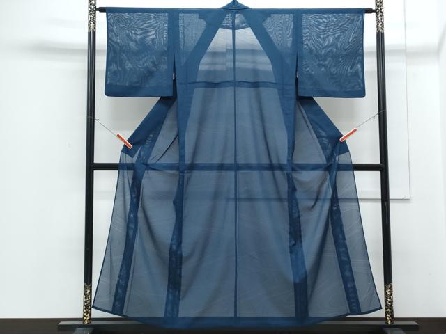 平和屋着物＊夏物　色無地　絽　流水紋紗　青藍色　洗える着物　CABJ0998th