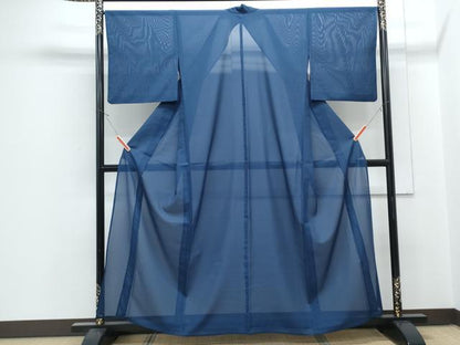 平和屋着物＊夏物　色無地　絽　紺色　洗える着物　CABJ1000th