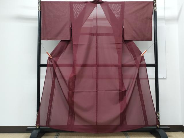 平和屋着物＊夏物　色無地　絽　葡萄色　洗える着物　CABJ1004th