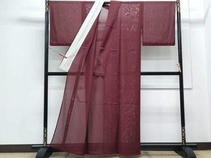 平和屋着物＊夏物　色無地　絽　葡萄色　洗える着物　CABJ1004th