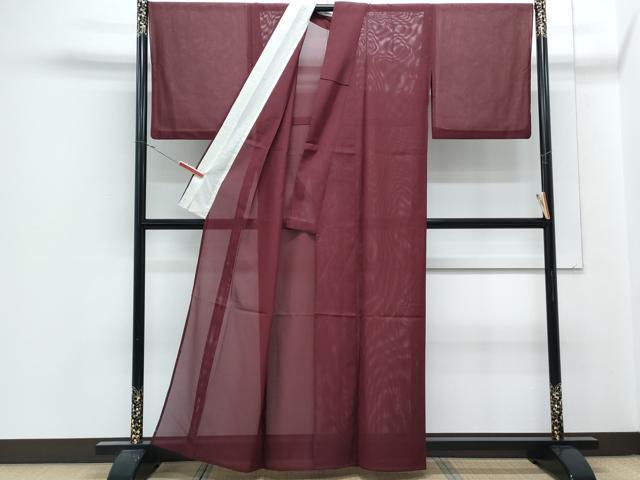 平和屋着物＊夏物　色無地　絽　葡萄色　洗える着物　CABJ1004th