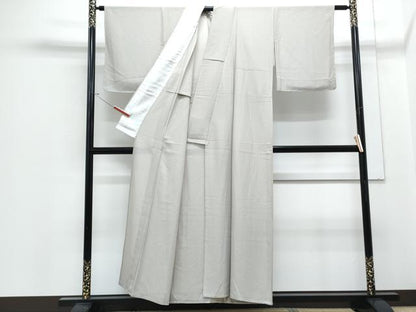平和屋着物＊夏物　色無地　紗綾形紋紗　絹鼠色　正絹　逸品　CABJ1010th