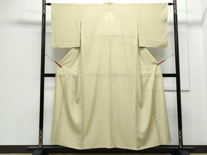 平和屋着物＊夏物　色無地　絽縮緬　枯草色　正絹　逸品　CABJ1013th