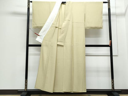 平和屋着物＊夏物　色無地　絽縮緬　枯草色　正絹　逸品　CABJ1013th