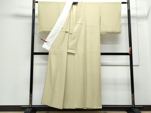 平和屋着物＊夏物　色無地　絽縮緬　枯草色　正絹　逸品　CABJ1013th
