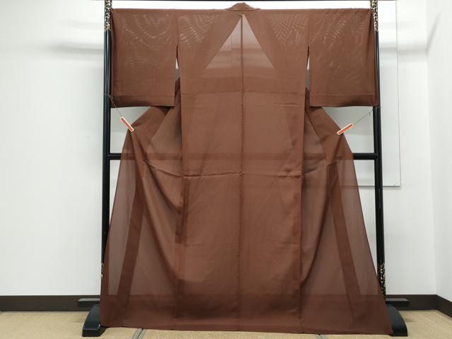 平和屋着物＊夏物　色無地　絽　錆色　ロング丈　正絹　逸品　CABJ1015th