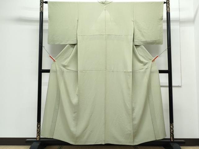 平和屋着物＊夏物　色無地　絽縮緬　山葵色　正絹　逸品　CABJ1017th