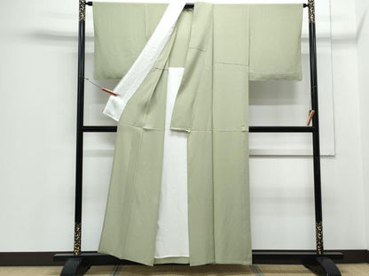 平和屋着物＊夏物　色無地　絽縮緬　山葵色　正絹　逸品　CABJ1017th