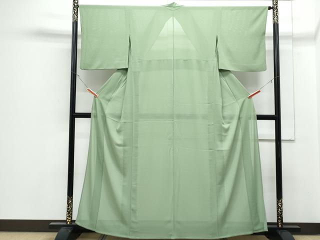 平和屋着物＊夏物　色無地　絽縮緬　老竹色　洗える着物　CABJ1019th