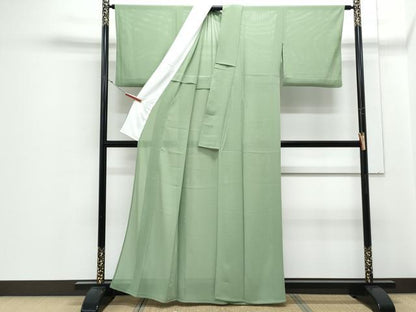 平和屋着物＊夏物　色無地　絽縮緬　老竹色　洗える着物　CABJ1019th