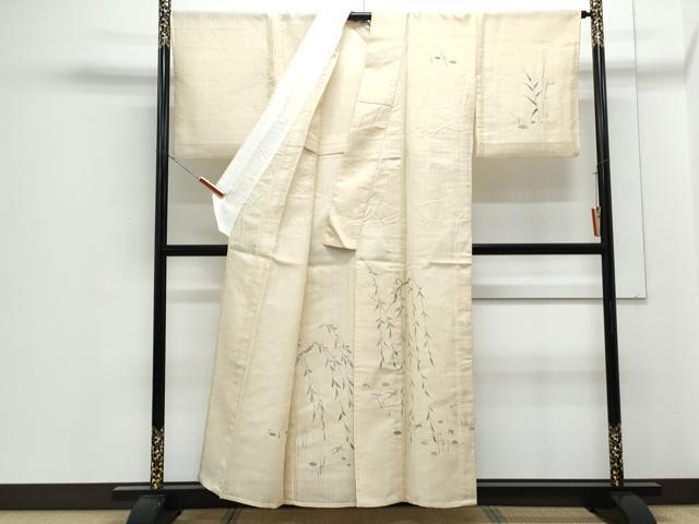 平和屋着物＊夏物　訪問着　生紬　紗　手描き　枝垂れ柳動物文　正絹　逸品　CABJ1029th
