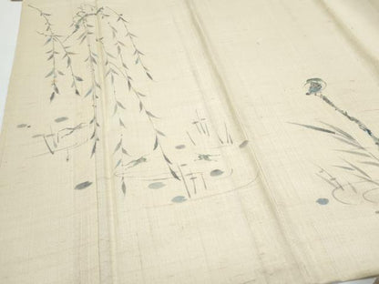 平和屋着物＊夏物　訪問着　生紬　紗　手描き　枝垂れ柳動物文　正絹　逸品　CABJ1029th