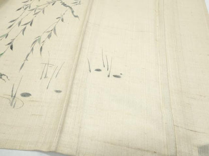 平和屋着物＊夏物　訪問着　生紬　紗　手描き　枝垂れ柳動物文　正絹　逸品　CABJ1029th
