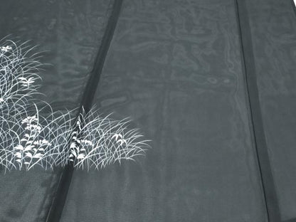 平和屋着物＊夏物　訪問着　絽　草花文　黒地　正絹　逸品　CABJ1040th