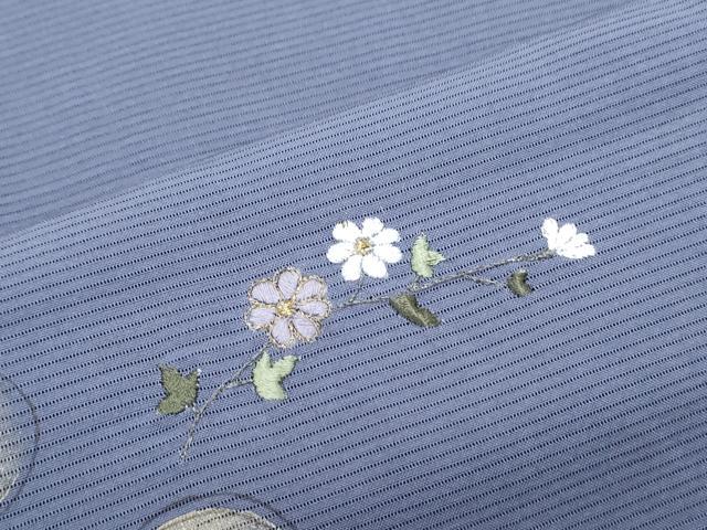 平和屋着物＊夏物　訪問着　絽　刺繍　草花文　金銀彩　正絹　逸品　CABJ1041th