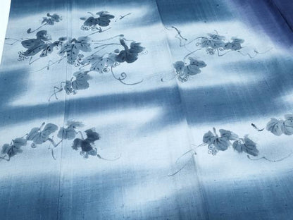 平和屋着物＊夏物　訪問着　生紬　紗　作家物　手描き　葡萄蔦の葉文　暈し染め　正絹　逸品　CABJ1043th