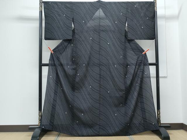 平和屋着物＊夏物　小紋　絽　吉祥文　黒地　正絹　逸品　CABJ1044th
