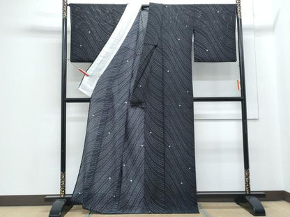 平和屋着物＊夏物　小紋　絽　吉祥文　黒地　正絹　逸品　CABJ1044th
