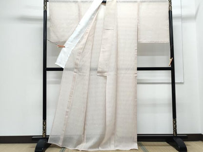 平和屋着物＊夏物　小紋　花織　染師：珍部俊之　草木染　灰桜色　証紙付き　正絹　逸品　CABJ1046th