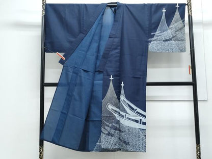 平和屋着物＊夏物　男性　訪問着　紗　舟　洗える着物　CABJ1048th