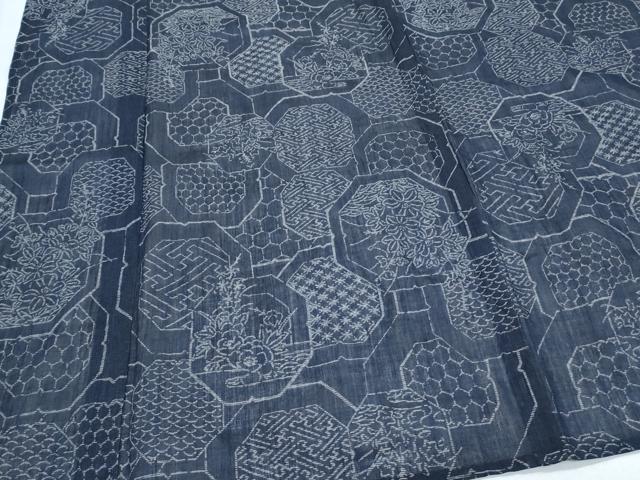 平和屋着物＊夏物　本場小千谷ちぢみ　天井花文　麻　逸品　CABJ1059th
