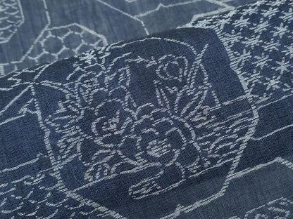 平和屋着物＊夏物　本場小千谷ちぢみ　天井花文　麻　逸品　CABJ1059th