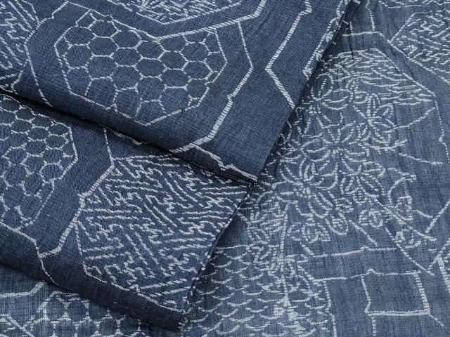 平和屋着物＊夏物　本場小千谷ちぢみ　天井花文　麻　逸品　CABJ1059th
