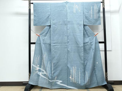 平和屋着物＊人間国宝・羽田登喜男  夏物　訪問着　絽紬　流水草花文　正絹　逸品　CABJ1060th