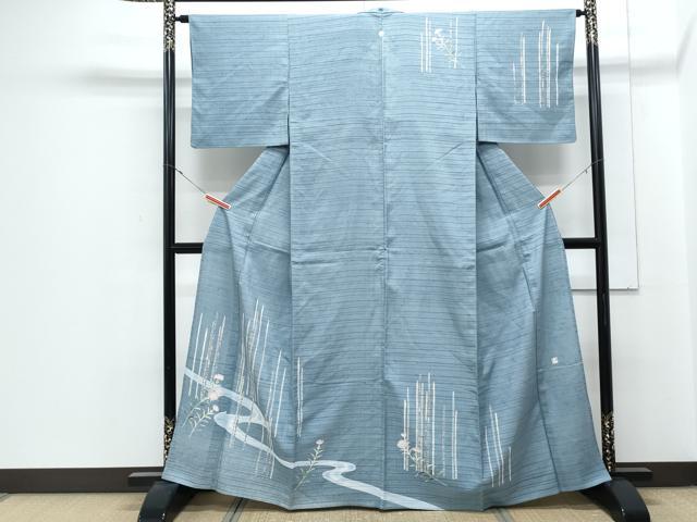 平和屋着物＊人間国宝・羽田登喜男  夏物　訪問着　絽紬　流水草花文　正絹　逸品　CABJ1060th