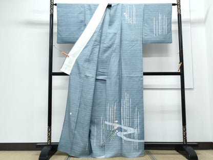 平和屋着物＊人間国宝・羽田登喜男  夏物　訪問着　絽紬　流水草花文　正絹　逸品　CABJ1060th