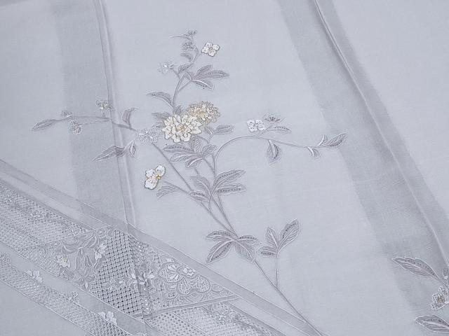 平和屋着物＊夏物　中国三大刺繍　スワトウ刺繍　総刺繍　訪問着　紗紬　草花文　金糸　正絹　逸品　CABJ1065th