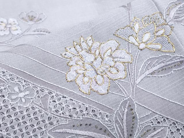 平和屋着物＊夏物　中国三大刺繍　スワトウ刺繍　総刺繍　訪問着　紗紬　草花文　金糸　正絹　逸品　CABJ1065th