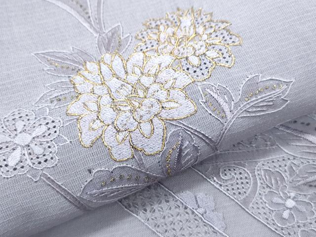 平和屋着物＊夏物　中国三大刺繍　スワトウ刺繍　総刺繍　訪問着　紗紬　草花文　金糸　正絹　逸品　CABJ1065th