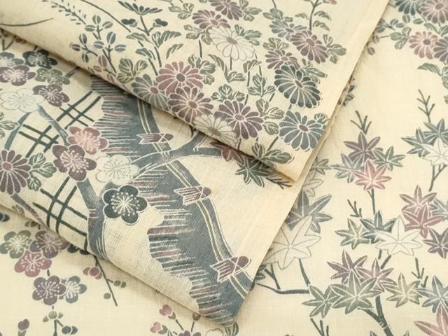 平和屋着物＊夏物　上布　枝花文　麻　逸品　CABJ1067th